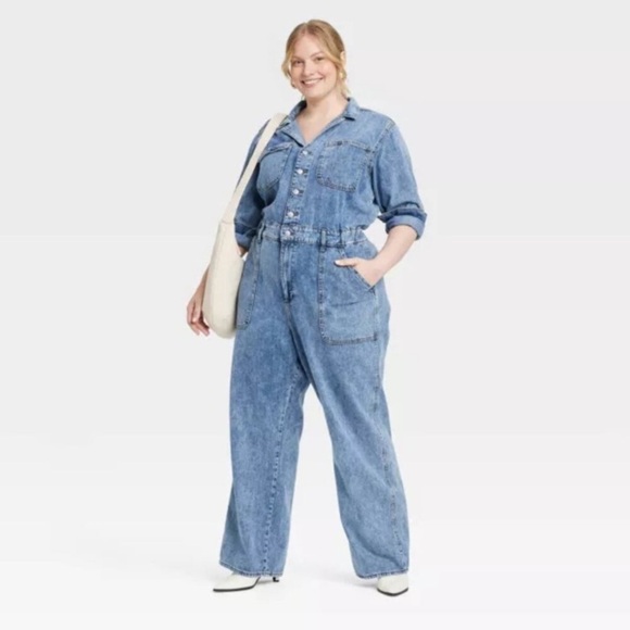 NWT Universal Thread Women's Long Sleeve Utility Baggy Denim Jumpsuit Medium 24R - Picture 1 of 11